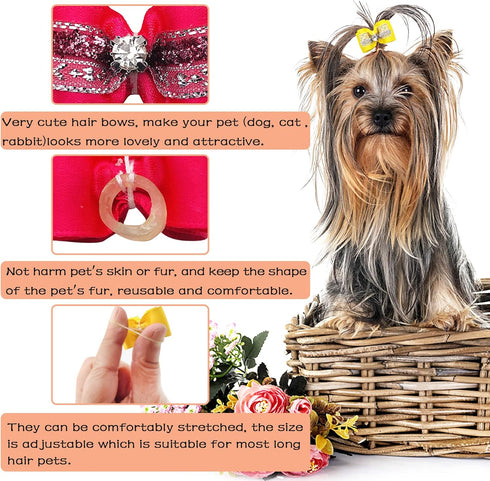 PET SHOW 20pcs/10pairs Bling Small Dogs Hair Bows with Rubber Bands for Grooming Accessories