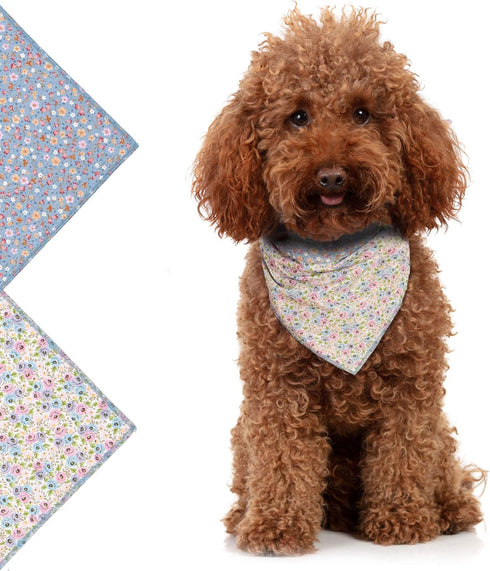 Reversible Purple Floral Dog Bandana - Cotton Handkerchief for Small Dogs, Cats, Puppies, Single Piece