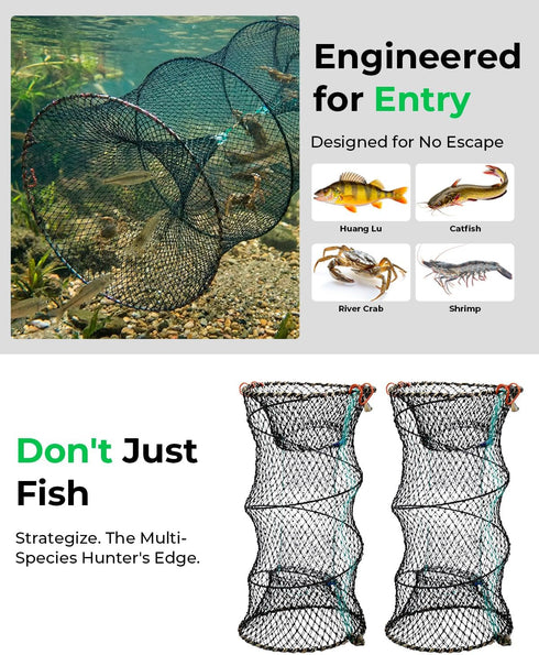 DHOEM 3 Pack 12"x21" 1" Collapsible Hexagon Crab Trap, Cylindrical Crawfish & Bait Trap with Entry Holes, Lobster