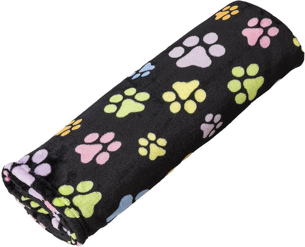 SPOT Snuggler Rainbow Pawprint Blanket for Dogs and Puppies, Black, 30x40