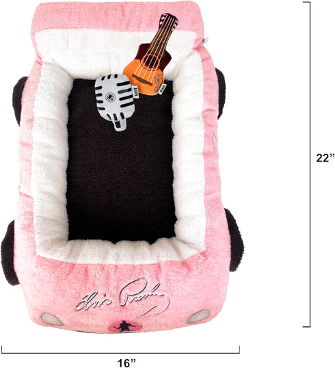 Elvis-Themed Plush Car Pet Bed for Cats - Pink with Musical Pillows