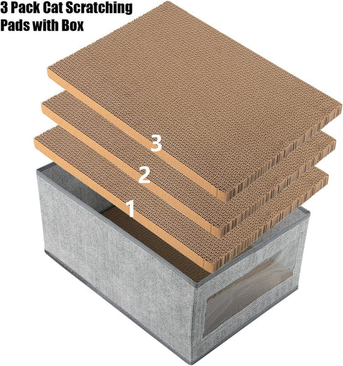 Kichwit Large Cat Scratching Pads, 3pcs Cat Scratcher Cardboard with a Box, Reversible Cat Scratching Board,16.5" x 11.7" (Large)