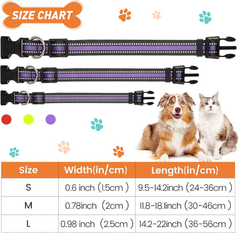 3 Pieces Adjustable Reflective Dog Collars, Quick Release Nylon Dog Collars for Dogs