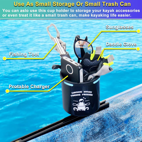 Kayak Cup Holder with Rubber Tabs, Drink Holder, Fishing Tool and Lures Storage, Track Mount Accessories