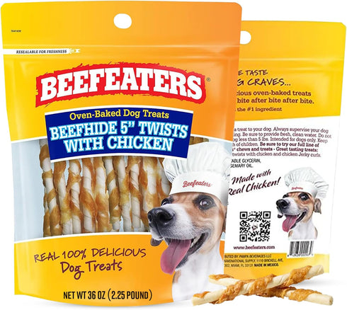 Beefeaters Beefhide 5in Twist Sticks with Real Chicken 36oz - Dog Rawhide
