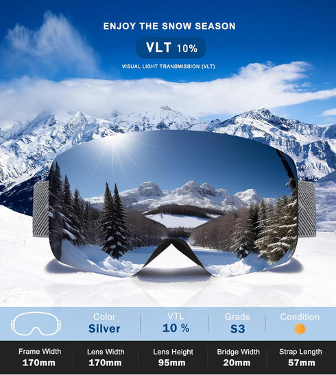 NSSIW Ski Goggles for Men, Women, and Youth, OTG Snowboard Goggles with UV Protection and Anti Fog