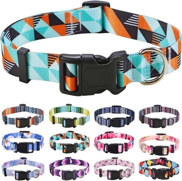 Dog Collar with Bohemia Floral Patterns, Soft Adjustable Ethnic Style Collar for Small Medium Large Dogs (Geometry, M)