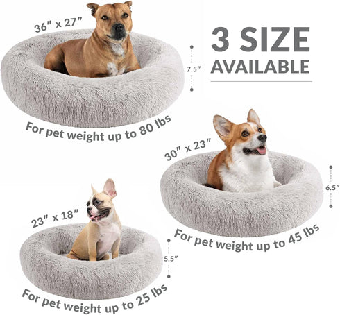 Friends Forever Grey Serena Donut Memory Foam Orthopedic Dog Bed, Soft Faux Fur Oval Cat Couch, Machine Washable