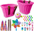 Kid's Adjustable Bicycle Basket Streamers Set, Front Handlebar Kit with Colorful Streamers, Bell, Windmill for Girls