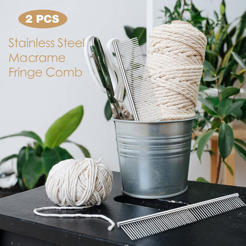 2 Pieces Macrame Comb Set - Stainless Steel Metal Combs for Dog Cat Grooming, Macrame Brush Supplies (Silver)