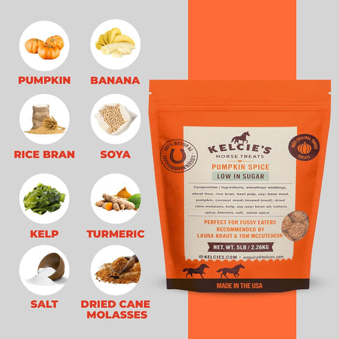 5 (1 Pack) Kelcies Pumpkin Spice Horses Treats - Low Sugar, Starch, and Carbohydrates | Healthy Treats for Horse