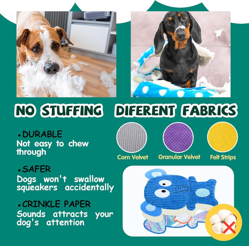 No Stuffing Dog Toys, 8 Pack Durable Plush Squeaky Toys, Cute Animal Interactive Chew Toys for Small Medium Dogs