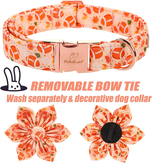 Fall Girl Dog Collar - Orange Maple Leafs Rugby Floral Collar with Safety Metal Buckle for Small, Medium, Large Dogs
