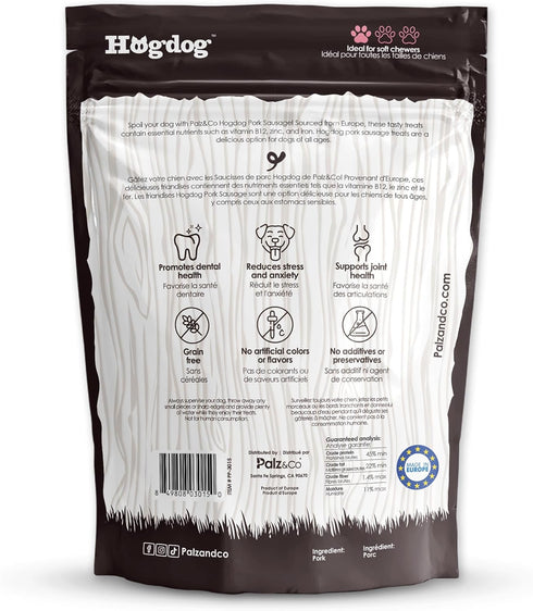 8 Pack Palz&Co Hogdog Pork Sausage Dog Treats - of All-Natural Grain-Free Chews for Dogs, Supports Dental Health & Hip