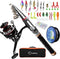 Fishing Pole Kit, Carbon Fiber Telescopic Fishing Rod and Reel Combo with Spinning Reel, Line, Bionic Bait, Hooks,