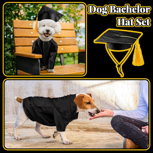 Dog Graduation Cap and Gown Costume Class of 2024, Washable Dog Graduation Shirt with Pet Graduation Hat for Dog Cat