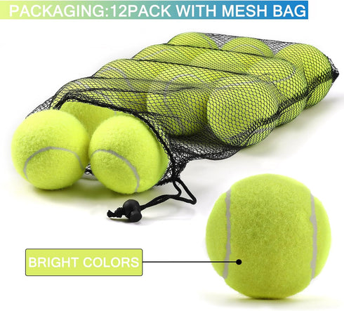 12 Pack INSUM Bulk Tennis Balls for Beginner High Elasticity Practice Tennis Balls with Mesh Bag, Suit for Pet Dog