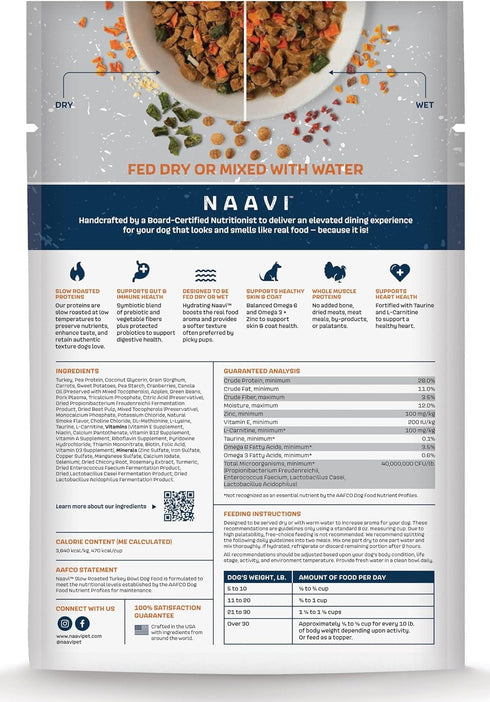 (2 lbs) NAAVI Natural Dog Food Turkey - Slow-Roasted Turkey Bowl with Ancient Grains, Vegetables & Fruits - Ideal