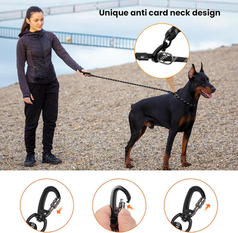 Slip Lead Dog Leash, 6 FT Adjustable Reflective Training Hook Braided Rope with Padded Handle for Large Medium Small