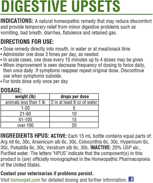 HomeoPet Digestive Upsets, Natural Digestive Support Supplement for Dogs, Cats, and Small Pets, 15 Milliliters