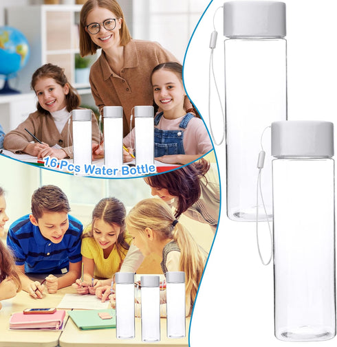 Faytark 16 17 oz Set 2) Pcs Plastic Water Bottle Bulk Leak-Proof Portable Square Drink Water Bottles with Handle Strap