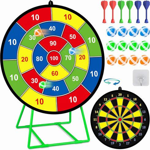 Large Dart Board for Kids, Kids Double-Sided Dart Board with Sticky Balls