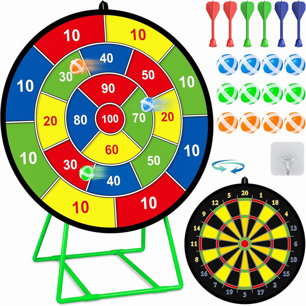 Large Dart Board for Kids, Kids Double-Sided Dart Board with Sticky Balls