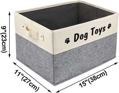 PET ARTIST Dog Toy Basket - Foldable Storage Box with Comfortable Handles for Dog Toys, Accessories, Gray, 15"x11"x9"