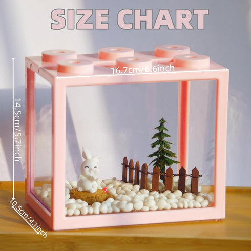 Small Betta Fish Tank, Stackable Mini Aquarium Kit with Gravel & Forest Micro Landscape, 0.6 Gallon (Pink)