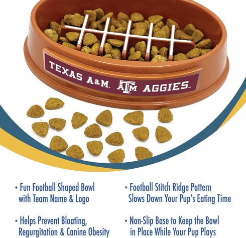NCAA Super-Bowl Texas A&M Slow Feeder Dog Bowl - Football Design for Healthy Digestion, Non-Slip for Dogs & Cats