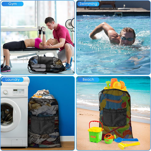 Swimming BROTOU Drawstring Bag Heavy Duty Mesh Bag Gym String Bag with Pocket Sport Equipment Bag for Yoga Beach