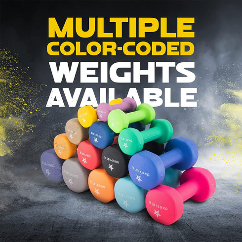 Yes4All Neoprene Coated Dumbbell Hand Weight Sets of 2 - Multiple Weights, 15 Colors, Anti-roll, Anti-Slip