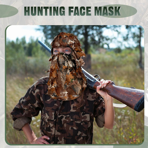Geyoga Camouflage Leafy Face Mask Ghillie Hunting Gear, 3D Full Face Cover, Camo Balaclava