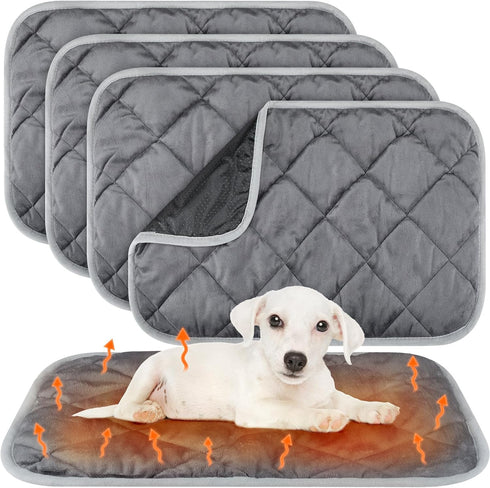 4 Pack Self Warming Dog Mat & Self Heating Cat Pad, Extra Warm Thermal Pet Bed, Washable Crate Mat, Gray (19 x 27.5