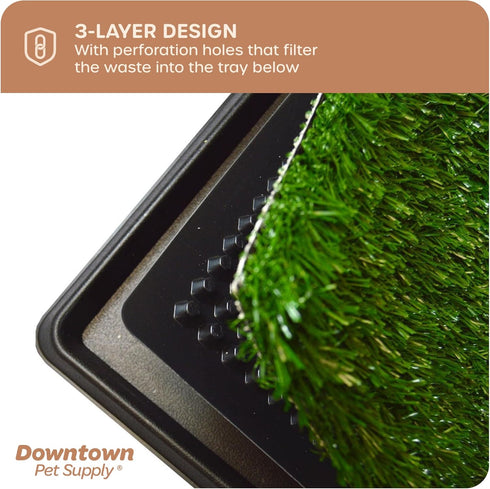 Downtown Pet Supply Dog Grass Pad with Tray, 16 x 20, Indoor and Outdoor Potty System with Synthetic Grass