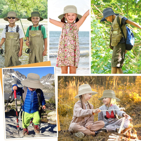 Kids Sun Hat, Fishing Hats for Boys Girls, UPF 50+ Wide Brim Bucket Hats for Hiking Safari