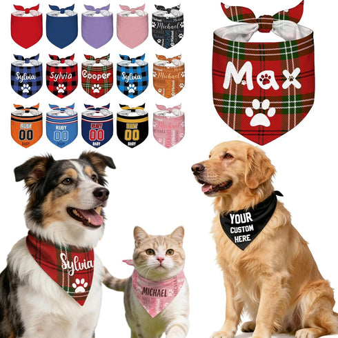 Rmaphy Personalized Dog Bandana Custom Neckwear Name Dog Scarf Triangle Bibs Kerchief for