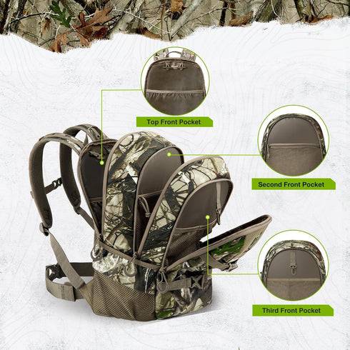TIDEWE 25L Hunting Backpack, Durable Day Pack with Waterproof Rain Cover for Bow Rifle Gun