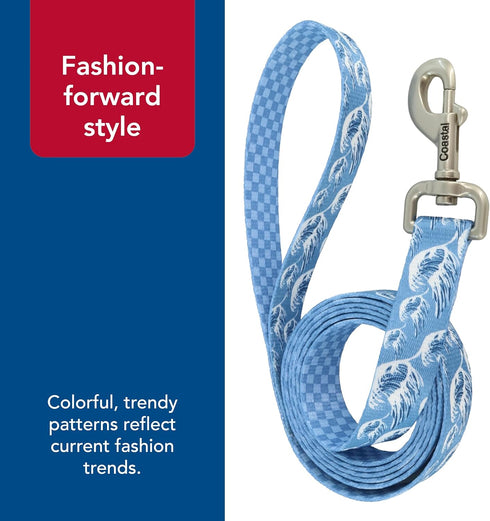Coastal Pet Sublime Dog Leash, Fashionable Dual-Pattern Design, Colorful Trendy Pattern, Blue Waves with Blue Checkers,