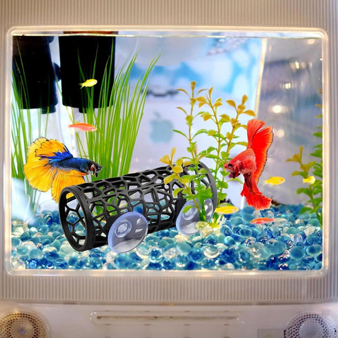 Betta Fish Tank Accessories, Soft Edged Betta Tunnel Swim Tube with Suction Cup for Guppies Hideout
