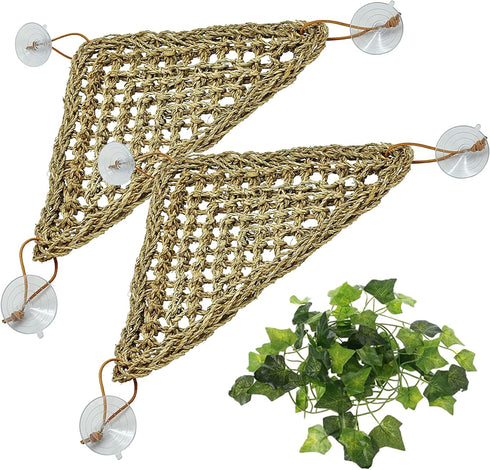 Tfwadmx 3 Pack Bearded Dragon Hammock - Natural Seagrass Fibers for Lizards, Geckos, Anoles, Iguanas, Hermit Crabs