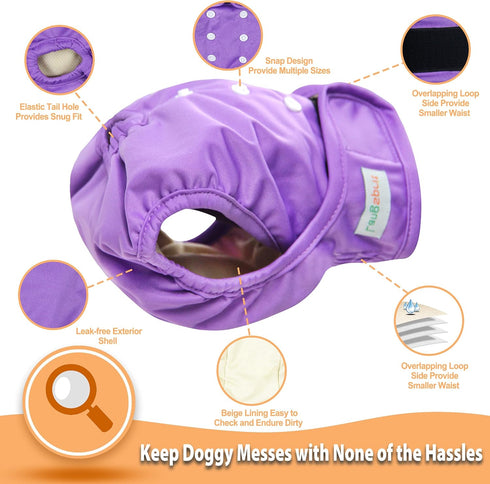Langsprit Washable Female Dog Diapers, 3 Pack No Leak Reusable Diapers for Dogs in Heat, Highly Absorbent with