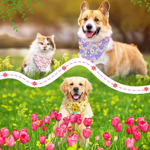 30 Summer Pcs Spring Dog Bandanas Bulk Floral Pet Scarves Bibs Adjustable Puppy Bandanas Girl Washable Flower Puppy