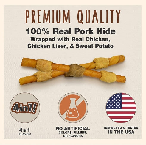 Cadet Gourmet Shish Kabob Dog Treats for Large Dogs, Healthy & Natural Chicken & Sweet Potato Chew Sticks, 10 Inch (4