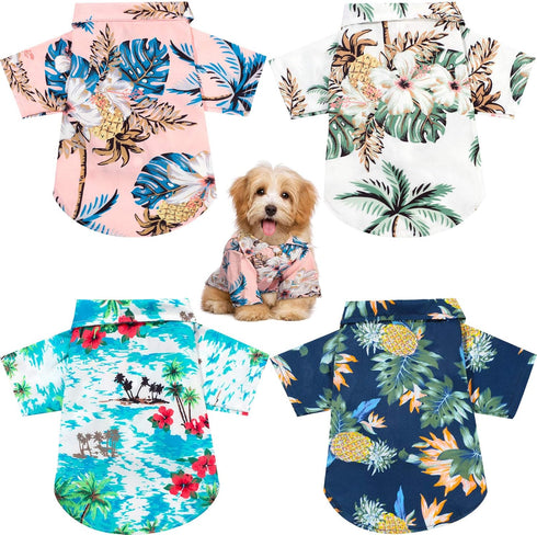 Weewooday 4 Pieces Small Pet Summer T-Shirts, Hawaii Style Floral Pet Dog Shirt for Beach Seaside Puppy (Floral Style,