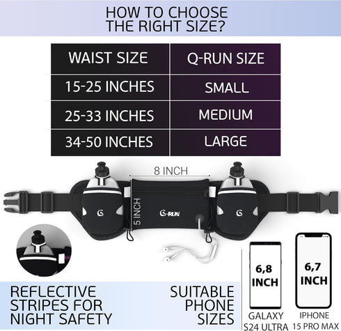 Hydration Running Belt with Bottles, Water Belts for Men and Women, iPhone Running Waist Pouch for Runners