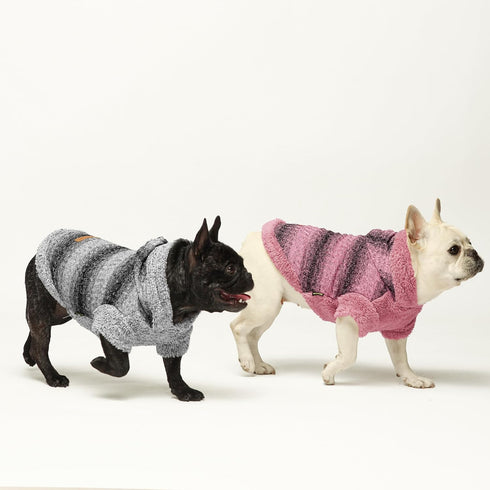 Fitwarm Fuzzy Dog Sweater, Knitted Winter Clothes for Small Dogs, Hooded Outfit in Heather Grey, Black, Medium