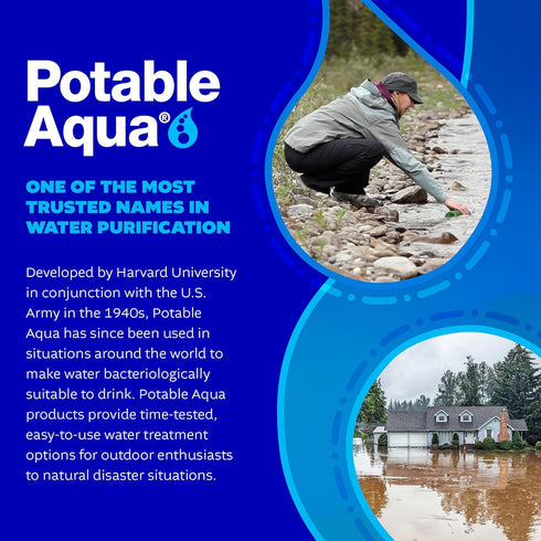 Potable Aqua Water Purification Treatment, Portable Drinking Water Treatment for Camping, 50 Tablets, Black, Single Pack