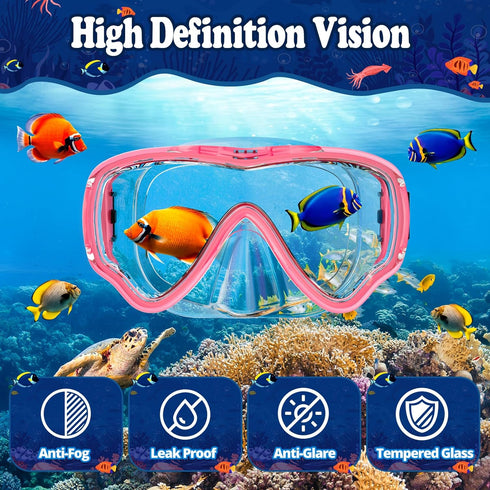 U PHITNIS Kids Snorkel Set - Dry Top Snorkeling Gear for Age 4-14, Childs Diving Mask with Big Eyes