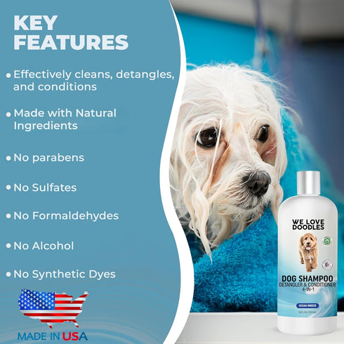 16 oz We Love Doodles Dog Shampoo, Conditioner, & Detangler - Shampoo for Dogs, Goldendoodles, Poodles & Doodles